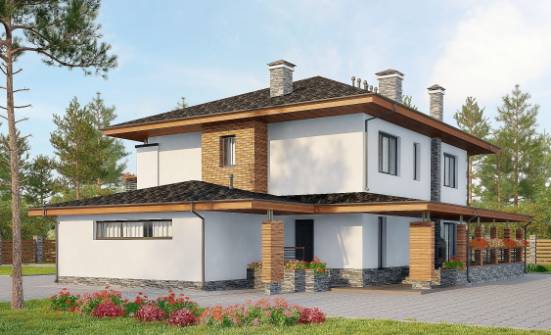 305-001-П Проект двухэтажного дома и гаражом, большой загородный дом из бризолита Десногорск | Проекты домов от House Expert