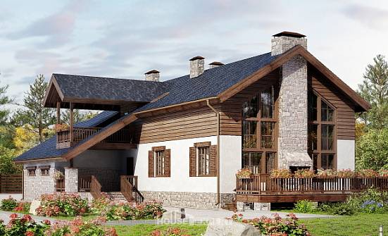 240-002-Л Проект двухэтажного дома мансардой и гаражом, красивый коттедж из бризолита Десногорск | Проекты домов от House Expert