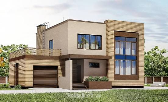 220-003-Л Проект двухэтажного дома и гаражом, уютный загородный дом из блока Гагарин | Проекты домов от House Expert