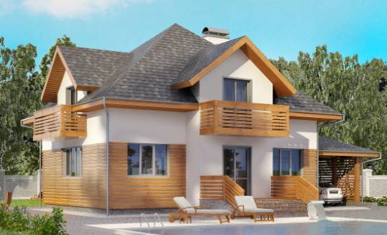 155-004-П Проект двухэтажного дома с мансардным этажом, гараж, уютный дом из газосиликатных блоков Смоленск | Проекты домов от House Expert