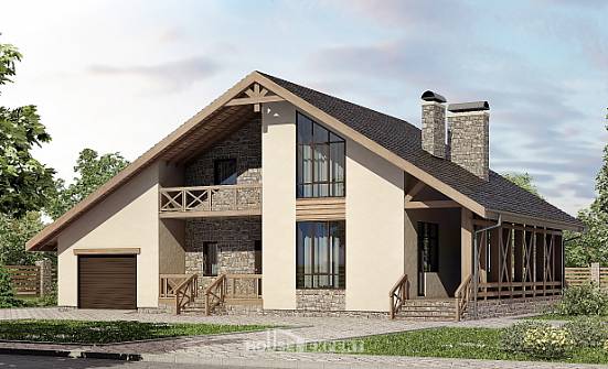 265-001-Л Проект двухэтажного дома с мансардой, гараж, большой загородный дом из газобетона Вязьма | Проекты домов от House Expert