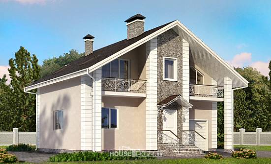 150-002-П Проект двухэтажного дома мансардой и гаражом, уютный коттедж из газобетона Смоленск | Проекты домов от House Expert