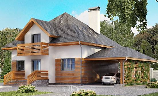 155-004-П Проект двухэтажного дома с мансардным этажом, гараж, уютный дом из газосиликатных блоков Смоленск | Проекты домов от House Expert