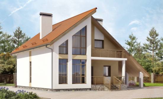 170-009-П Проект двухэтажного дома мансардный этаж, гараж, красивый домик из блока Смоленск | Проекты домов от House Expert