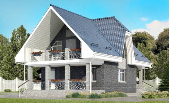 125-002-Л Проект двухэтажного дома с мансардным этажом и гаражом, бюджетный коттедж из бризолита Гагарин | Проекты домов от House Expert