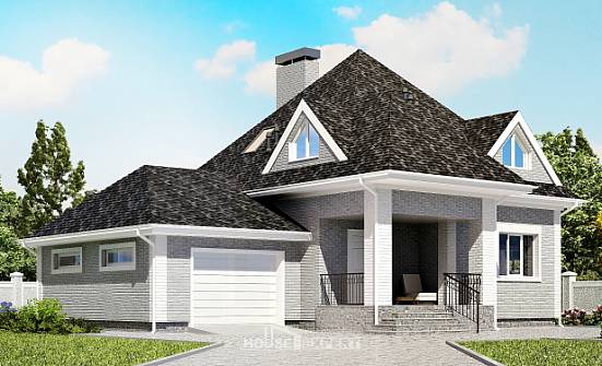 135-001-Л Проект двухэтажного дома с мансардой, гараж, уютный домик из кирпича Смоленск | Проекты домов от House Expert
