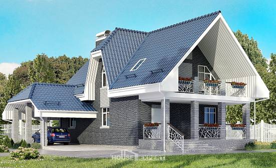 125-002-Л Проект двухэтажного дома с мансардным этажом и гаражом, бюджетный коттедж из бризолита Гагарин | Проекты домов от House Expert