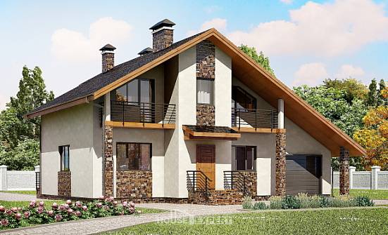 180-008-П Проект двухэтажного дома с мансардой, гараж, классический загородный дом из пеноблока Десногорск | Проекты домов от House Expert