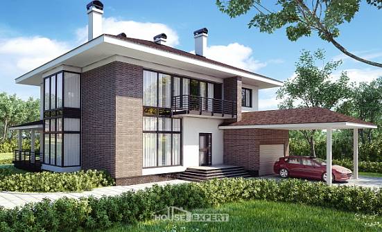340-001-П Проект двухэтажного дома и гаражом, большой загородный дом из кирпича Смоленск | Проекты домов от House Expert