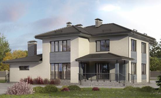 340-005-П Проект двухэтажного дома и гаражом, большой домик из бризолита Сафоново | Проекты домов от House Expert