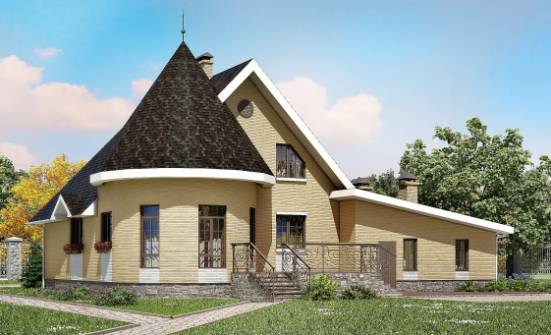 250-001-Л Проект двухэтажного дома с мансардным этажом, гараж, уютный домик из арболита Рославль | Проекты домов от House Expert