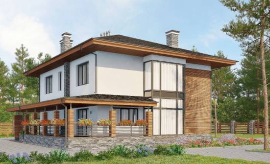 305-001-П Проект двухэтажного дома и гаражом, большой загородный дом из бризолита Десногорск | Проекты домов от House Expert