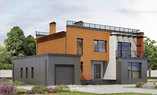 260-002-Л Проект двухэтажного дома, гараж, просторный загородный дом из газобетона Рославль | Проекты домов от House Expert