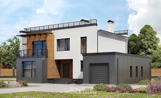 260-002-П Проект двухэтажного дома и гаражом, классический коттедж из газобетона Ярцево | Проекты домов от House Expert