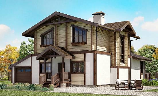 190-004-П Проект двухэтажного дома с мансардой, гараж, современный домик из теплоблока из бревен Вязьма | Проекты домов от House Expert
