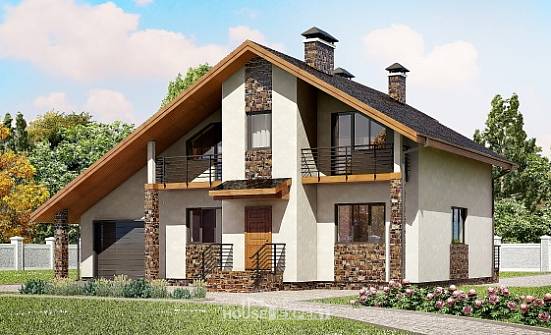180-008-Л Проект двухэтажного дома мансардой, гараж, современный коттедж из блока Вязьма | Проекты домов от House Expert