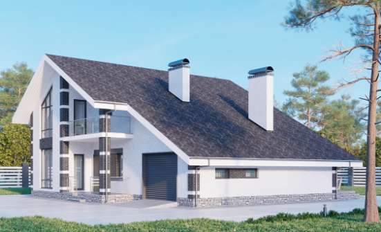 190-008-П Проект двухэтажного дома с мансардой и гаражом, средний дом из газосиликатных блоков Смоленск | Проекты домов от House Expert