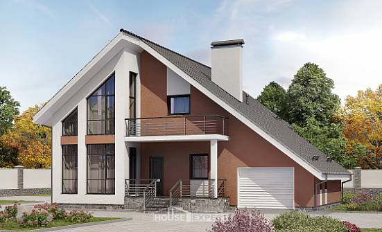 200-007-П Проект двухэтажного дома с мансардой и гаражом, простой коттедж из твинблока Десногорск | Проекты домов от House Expert