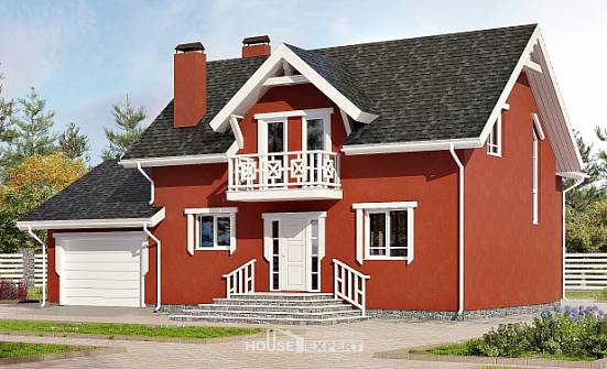 180-013-Л Проект двухэтажного дома мансардой и гаражом, доступный коттедж из газобетона Рославль | Проекты домов от House Expert