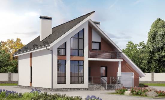 200-007-П Проект двухэтажного дома с мансардой и гаражом, простой коттедж из твинблока Десногорск | Проекты домов от House Expert