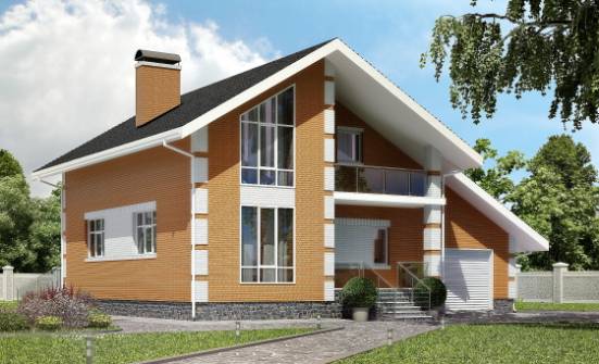 190-006-П Проект двухэтажного дома с мансардным этажом и гаражом, красивый дом из твинблока Рославль | Проекты домов от House Expert