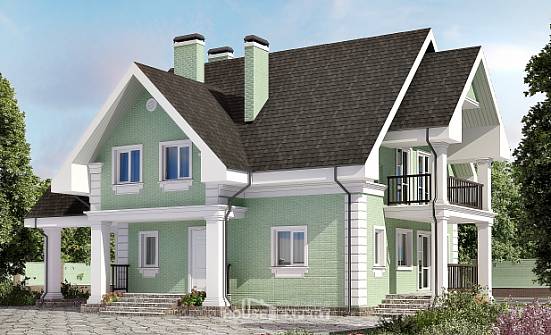 140-003-Л Проект двухэтажного дома с мансардой, гараж, скромный загородный дом из пеноблока Рославль | Проекты домов от House Expert