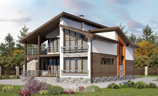 240-004-П Проект двухэтажного дома с мансардой, гараж, средний домик из керамзитобетонных блоков Рославль | Проекты домов от House Expert