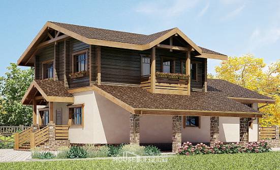 170-004-П Проект двухэтажного дома с мансардой и гаражом, экономичный загородный дом из бризолита из дерева Смоленск | Проекты домов от House Expert
