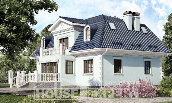 210-004-Л Проект двухэтажного дома с мансардой, простой домик из твинблока Вязьма, House Expert
