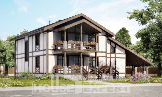 250-002-Л Проект двухэтажного дома мансардный этаж и гаражом, красивый коттедж из кирпича Десногорск, House Expert