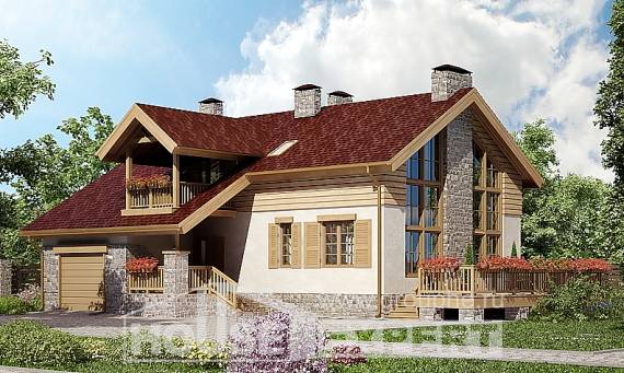 165-002-П Проект двухэтажного дома мансардой, гараж, простой коттедж из бризолита Вязьма, House Expert