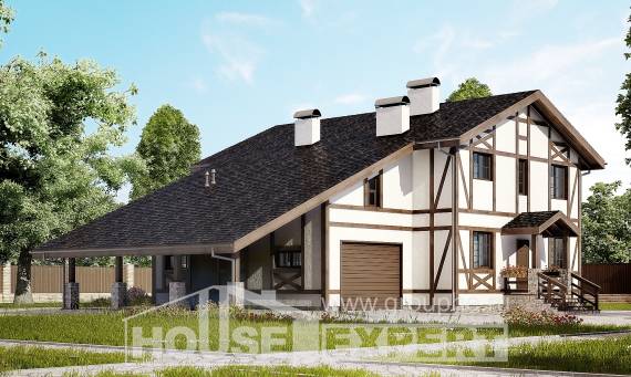 250-002-Л Проект двухэтажного дома с мансардным этажом, гараж, классический загородный дом из кирпича Смоленск, House Expert