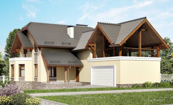 255-003-П Проект двухэтажного дома мансардный этаж, гараж, уютный домик из пеноблока, Гагарин