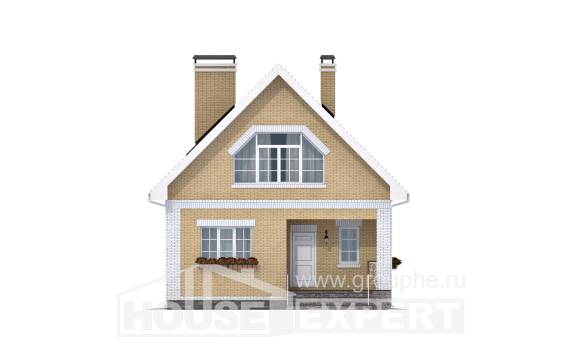 130-004-П Проект двухэтажного дома с мансардным этажом, бюджетный загородный дом из блока Гагарин, House Expert