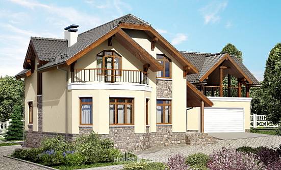 255-003-П Проект двухэтажного дома мансардный этаж, гараж, уютный домик из пеноблока, Гагарин