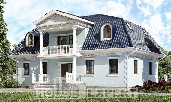 210-004-Л Проект двухэтажного дома с мансардным этажом, просторный загородный дом из керамзитобетонных блоков Десногорск, House Expert