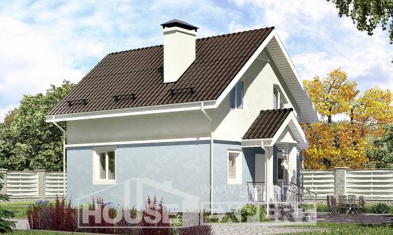 095-002-П Проект двухэтажного дома с мансардным этажом, компактный коттедж из поризованных блоков, Гагарин