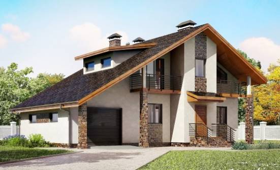 180-008-Л Проект двухэтажного дома с мансардой и гаражом, современный дом из теплоблока Рославль | Проекты домов от House Expert