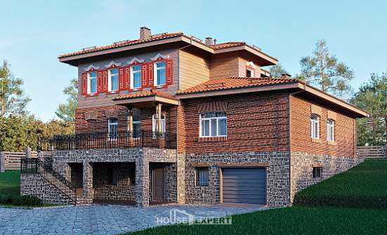 380-002-Л Проект трехэтажного дома, гараж, классический коттедж из кирпича Вязьма | Проекты домов от House Expert