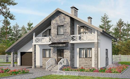 180-017-Л Проект двухэтажного дома с мансардным этажом, гараж, средний дом из поризованных блоков, Десногорск