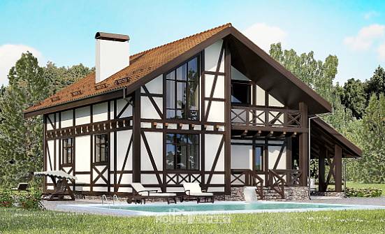 155-002-П Проект двухэтажного дома мансардой и гаражом, бюджетный домик из блока, Сафоново