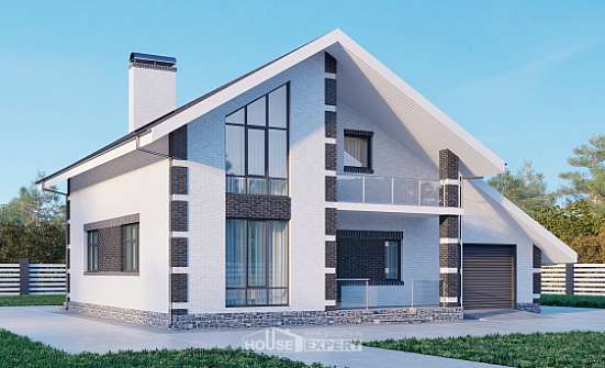 190-008-П Проект двухэтажного дома мансардный этаж, гараж, классический загородный дом из пеноблока, Смоленск