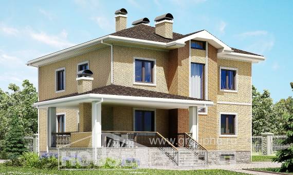 350-002-Л Проект трехэтажного дома, гараж, большой домик из кирпича Рославль, House Expert