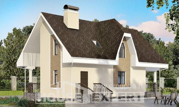 125-001-Л Проект двухэтажного дома с мансардным этажом, недорогой коттедж из блока Рославль, House Expert